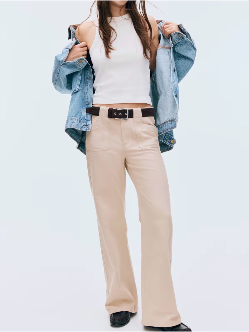 H&M Beige Wide Leg High-Rise Jeans